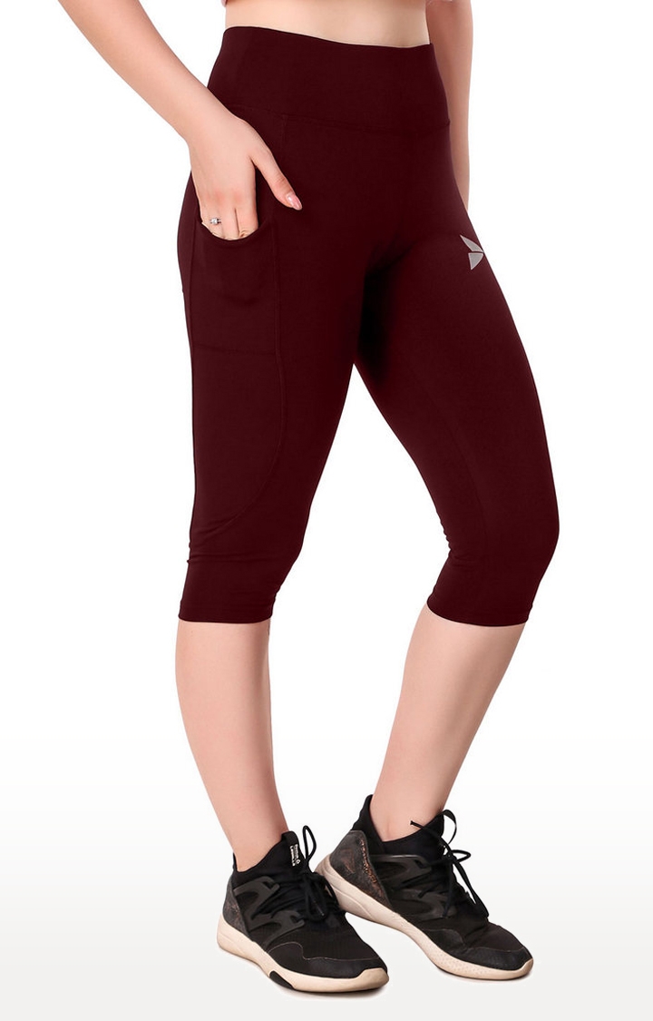 Fitinc | Fitinc Maroon Capri for Women with Mobile Pockets 3