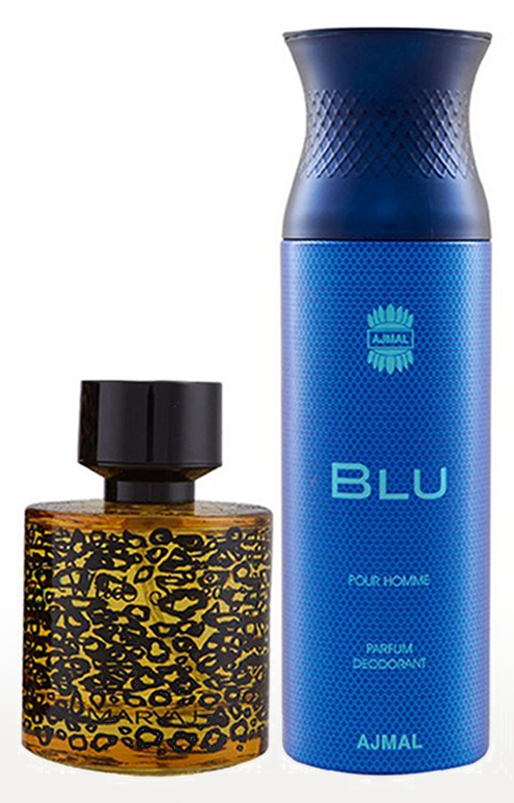 Maryaj Wild Speed Eau De Parfum Perfume 100ml for Men and Ajmal Blu Homme Deodorant Aquatic Fragrance 200ml for Men