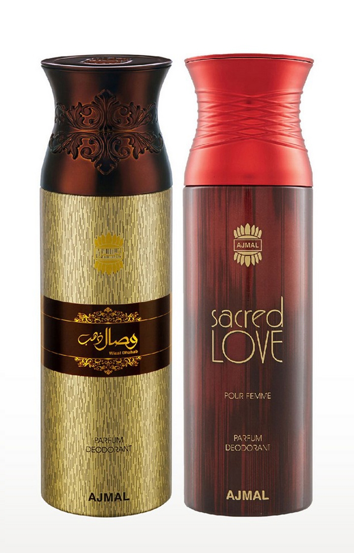 Ajmal | Ajmal Wisal Dhahab & Sacredlove Deodorant Spray Gift For Men & Women (200 ml, Pack of 2) 