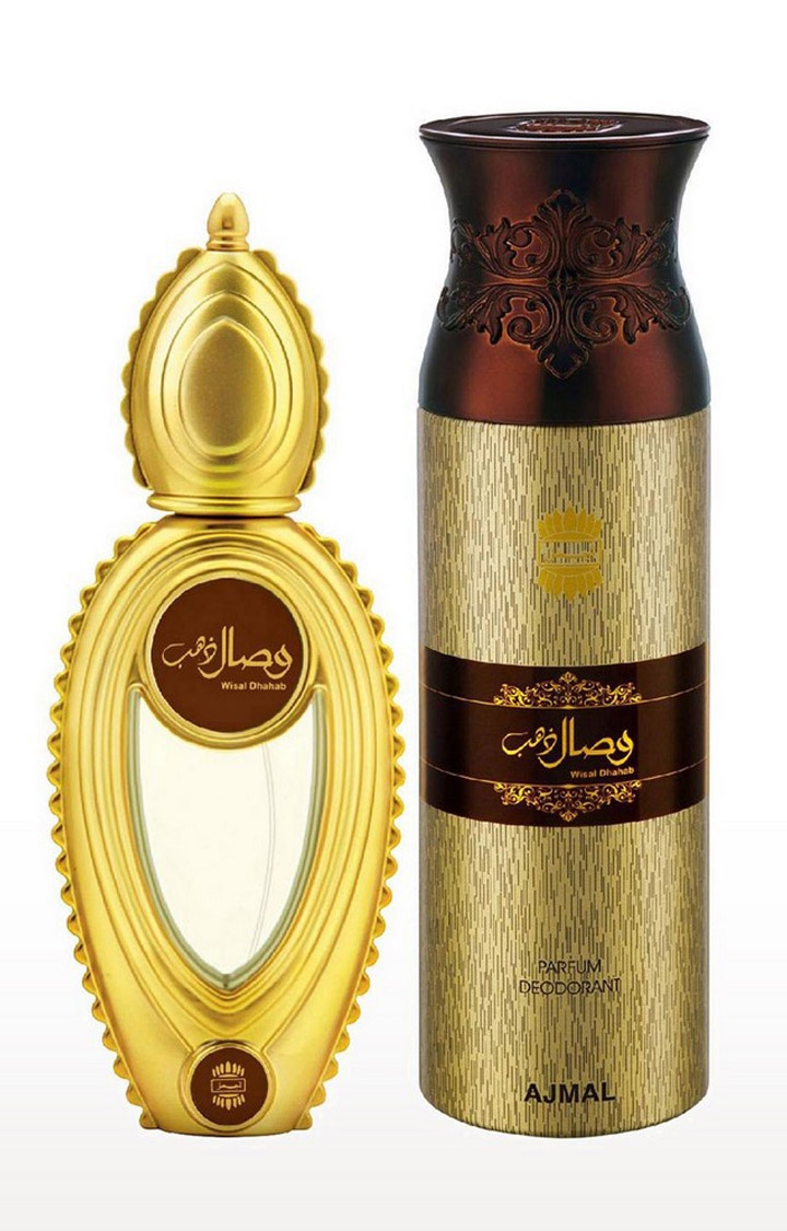 Ajmal Wisal Dhahab EDP 50ml & Wisal Dhabab Perfume Deodorant 200ml Gift For Men Longlasting Scent