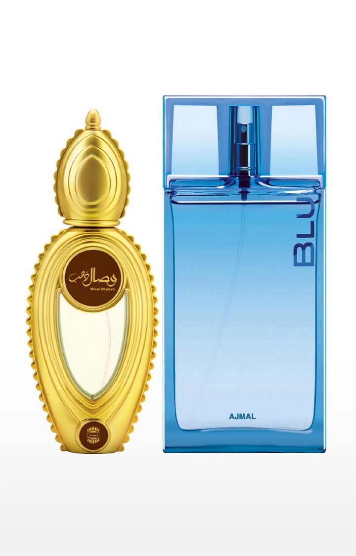 Ajmal | Ajmal Wisal Dhahab EDP Fruity Perfume 50ml for Men and Blu EDP Aquatic Perfume 90ml for Men