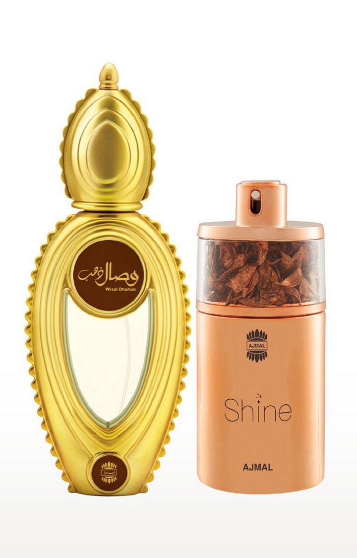 Ajmal Wisal Dhahab EDP Fruity Perfume 50ml for Men and Shine EDP Perfume 75ml for Women