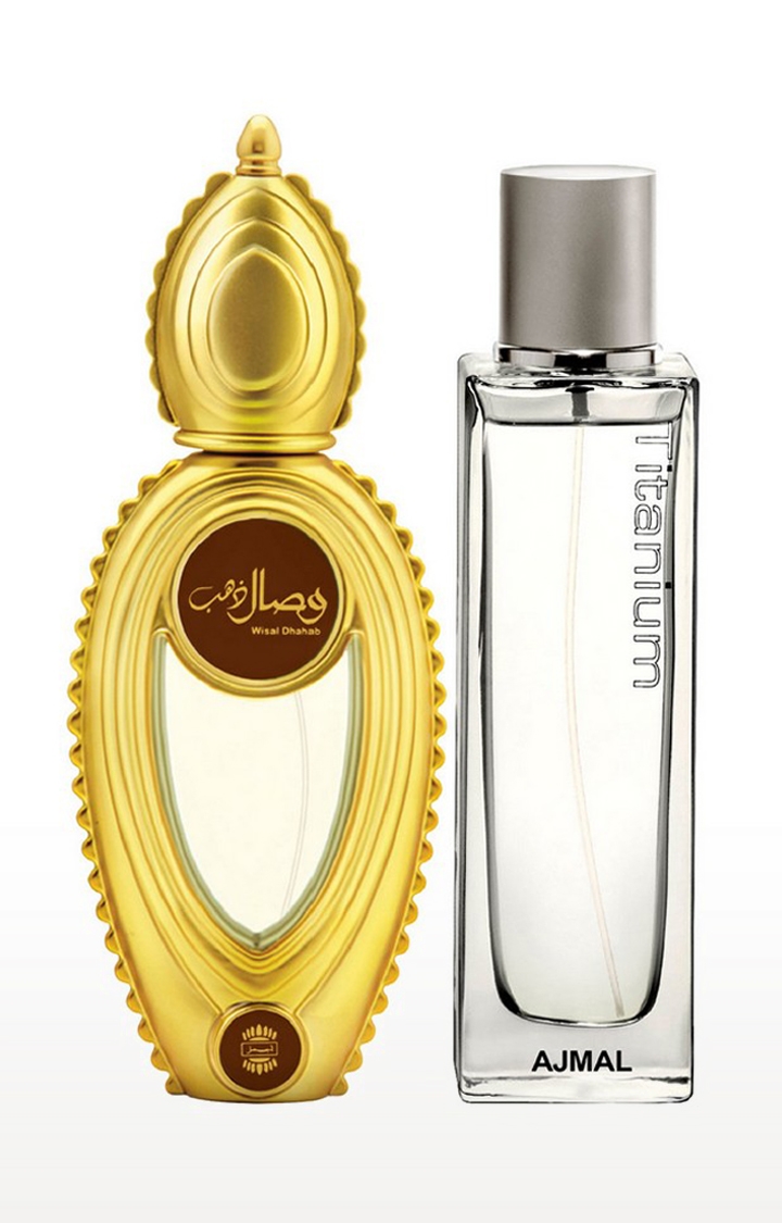 Ajmal Wisal Dhahab EDP Fruity Perfume 50ml for Men and Titanium EDP Perfume 100ml for Men