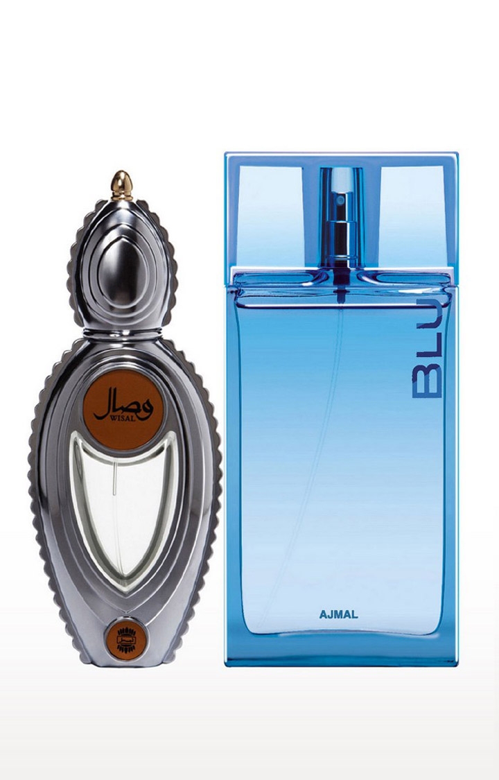 Ajmal Wisal EDP Musky Perfume 50ml for Women and Blu EDP Aquatic Perfume 90ml for Men