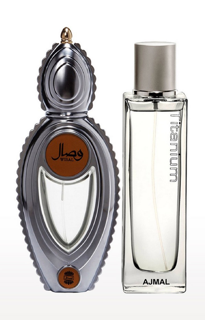 Ajmal | Ajmal  Wisal Edp Floral Musky Perfume 50Ml For Women And Titanium Edp Citrus Spicy Perfume 100Ml For Men