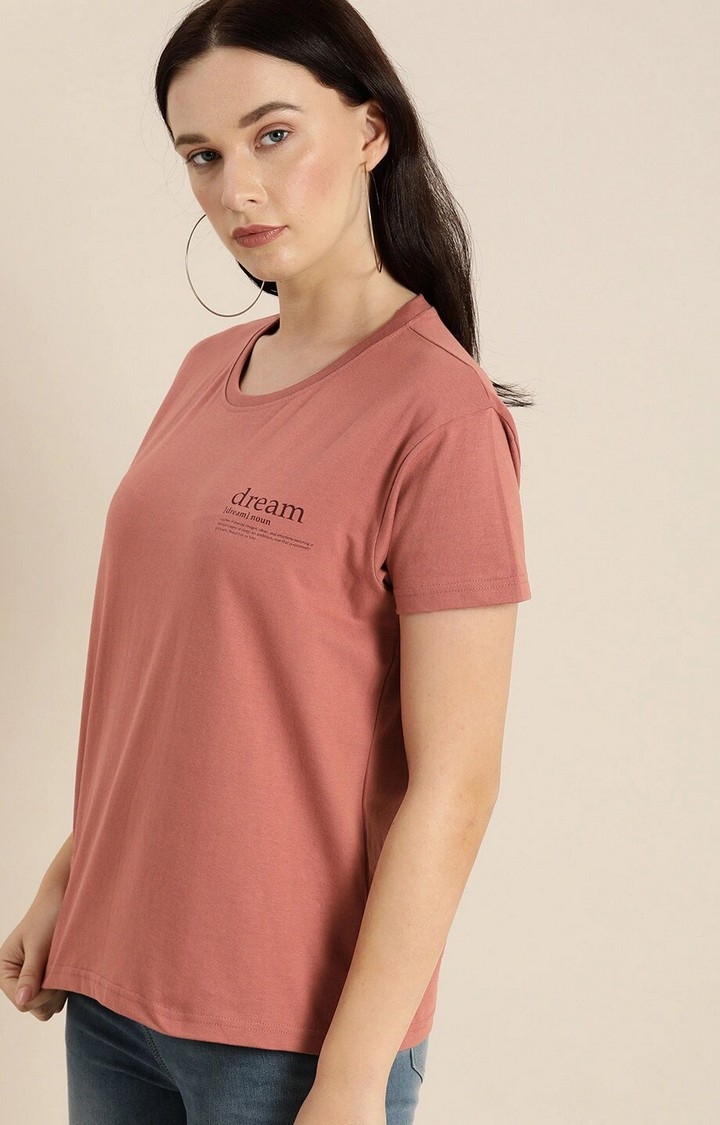 Dillinger | Dillinger Women Pink Typographic Printed T-Shirt 2