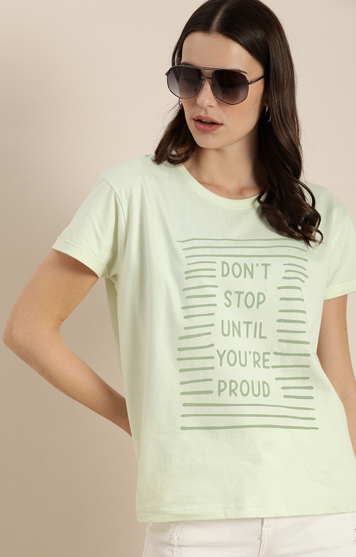 Dillinger | Dillinger Women Green Typographic Printed T-Shirt