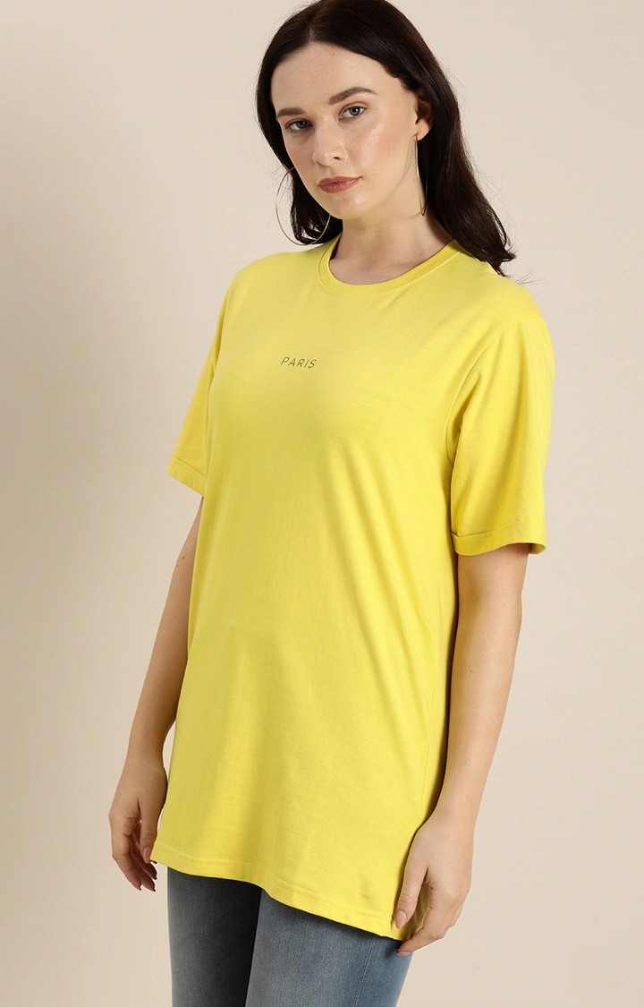 Dillinger Women Yellow Typographic Printed T-Shirt