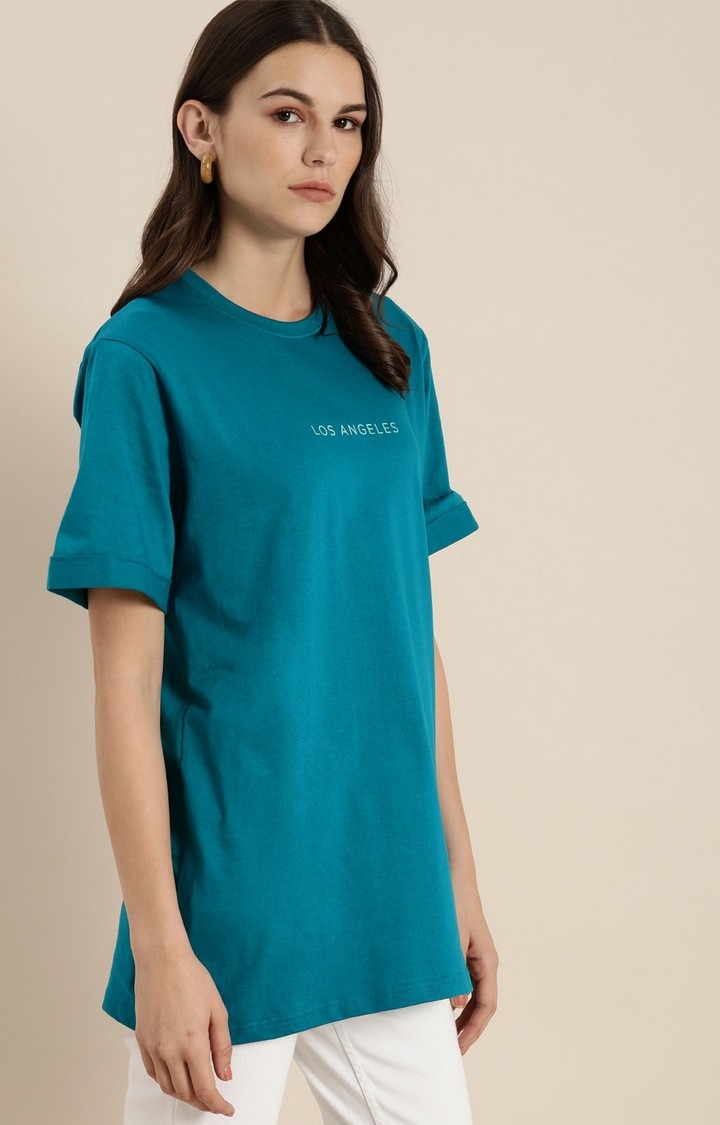 Dillinger | Dillinger Women Blue Typography Printed T-Shirt 0
