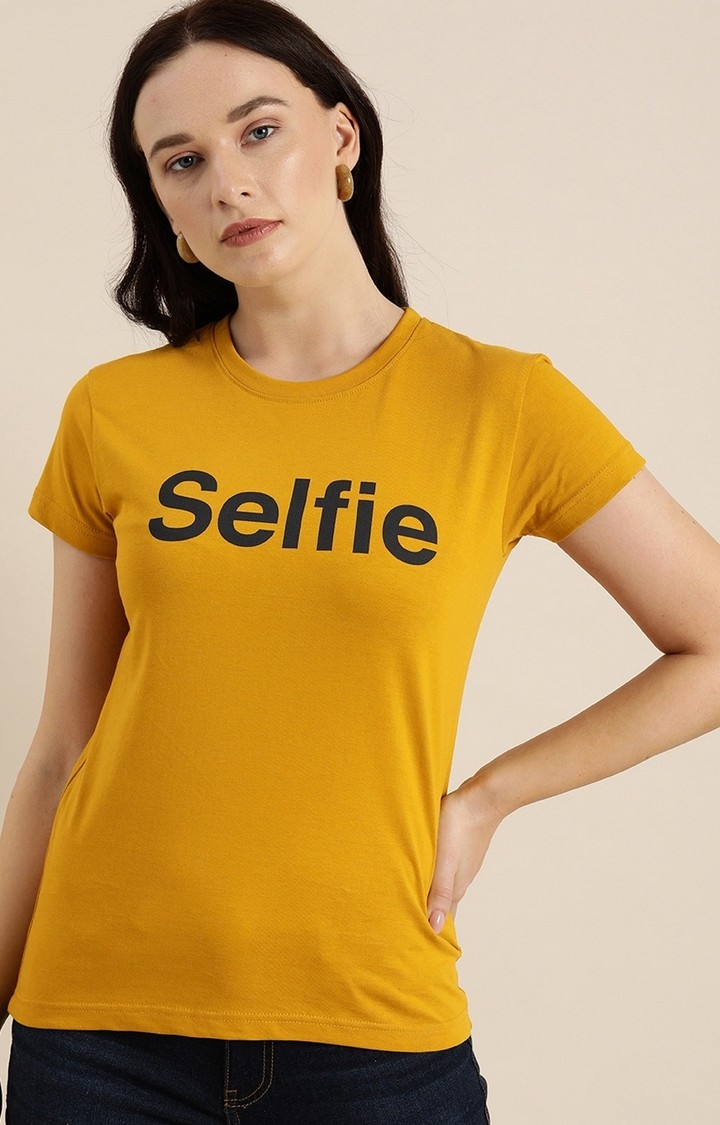 Dillinger | Dillinger Women Yellow Typographic Printed T-Shirt