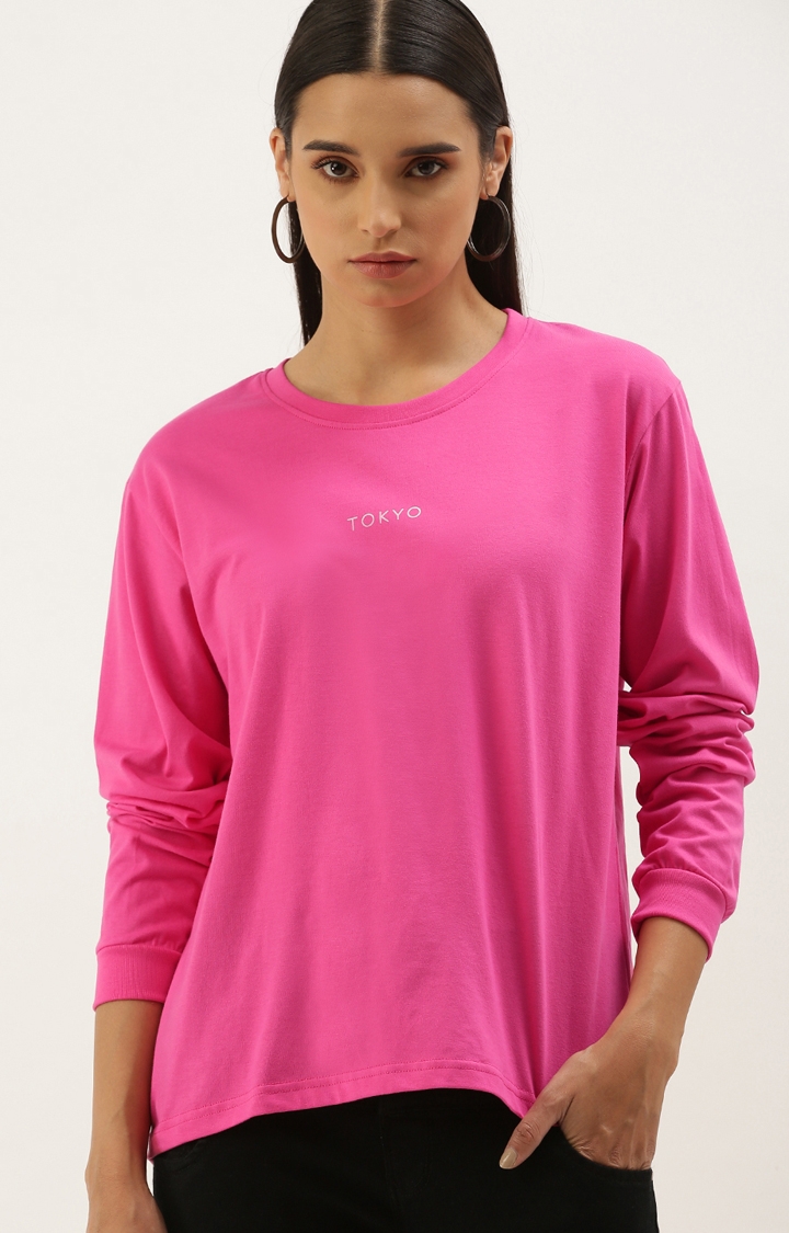 Dillinger | Dillinger Women Pink Typographic Printed T-Shirt