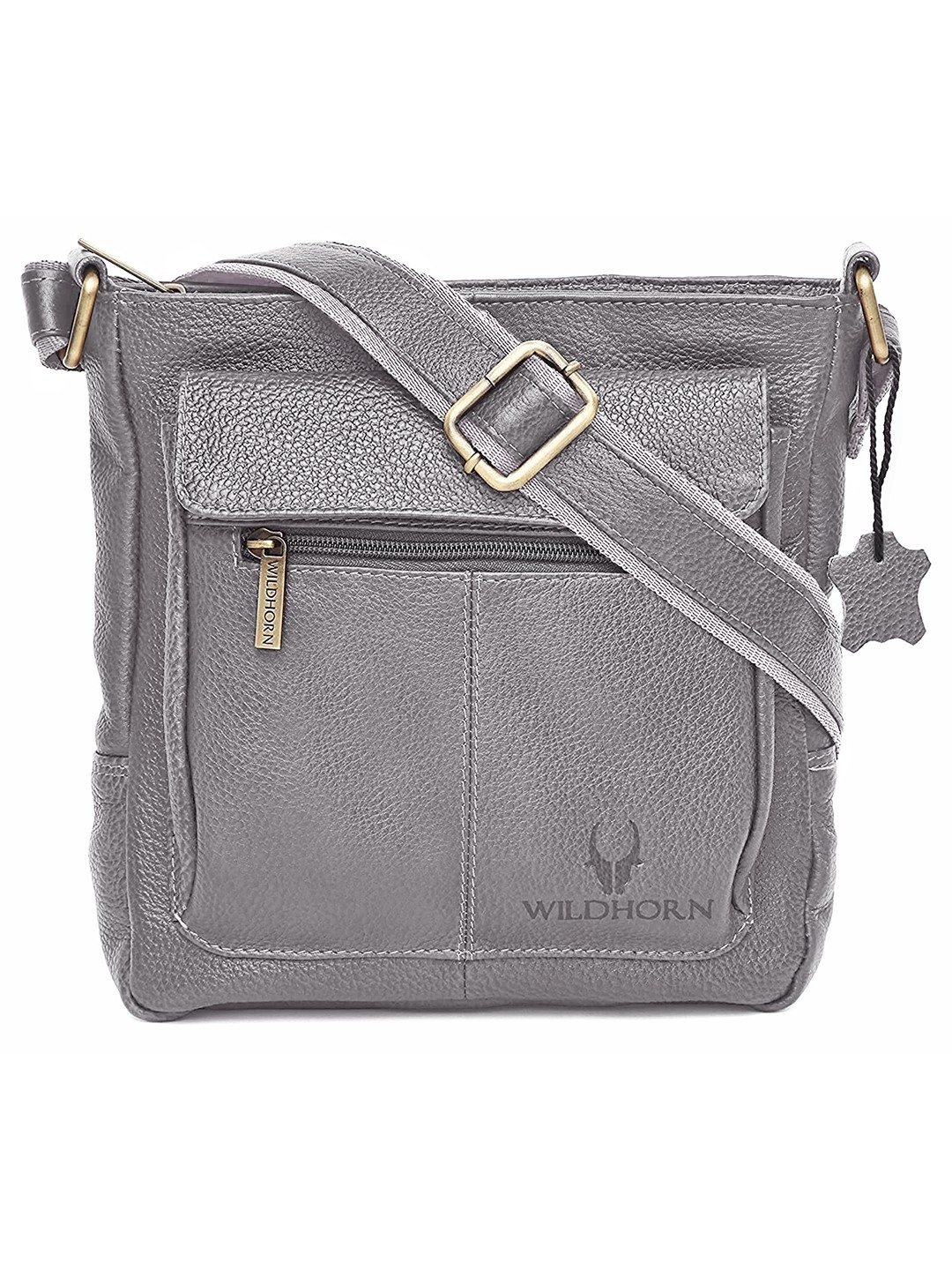 WildHorn | WildHorn Grey Classic Leather Adjustable Strap Sling Bag for Men