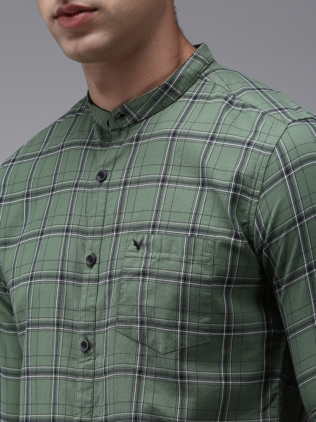 Men's Green Cotton Checked Casual Shirts