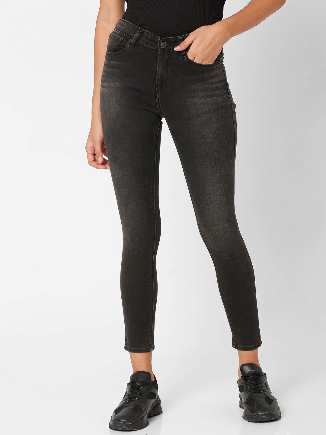 Women's Black Cotton Straight Jeans
