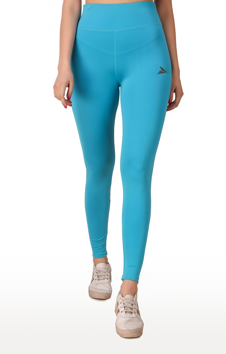 Fitinc | Women's Sky Blue Polyester Solid Tights