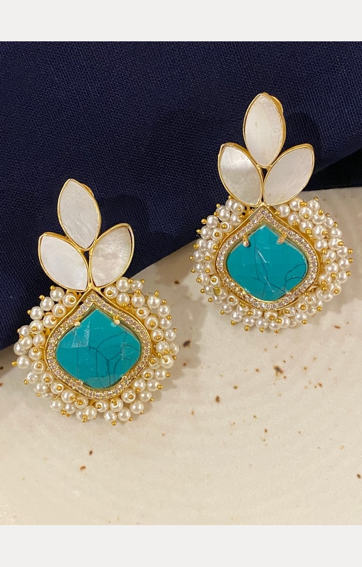 Swabhimann Jewellery | White Anvi Druzy With Ferozi And Stones Dangle & Drop Earrings