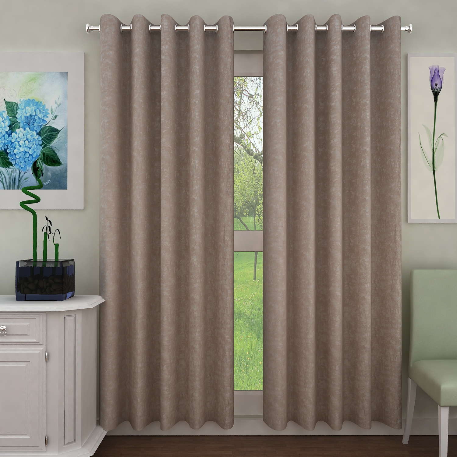 Sita Fabrics | Sita Fabrics Premium Polyester Printed Beige Door Curtain - | Length- 108 Inch | Width- 30 Inch