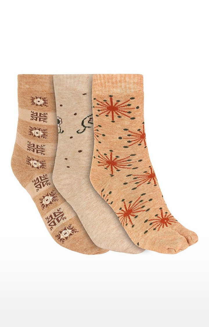 CREATURE | Creature Women's Multi-coloured Warm Woollen Calf Length Thumb Socks - (Pack of 3)