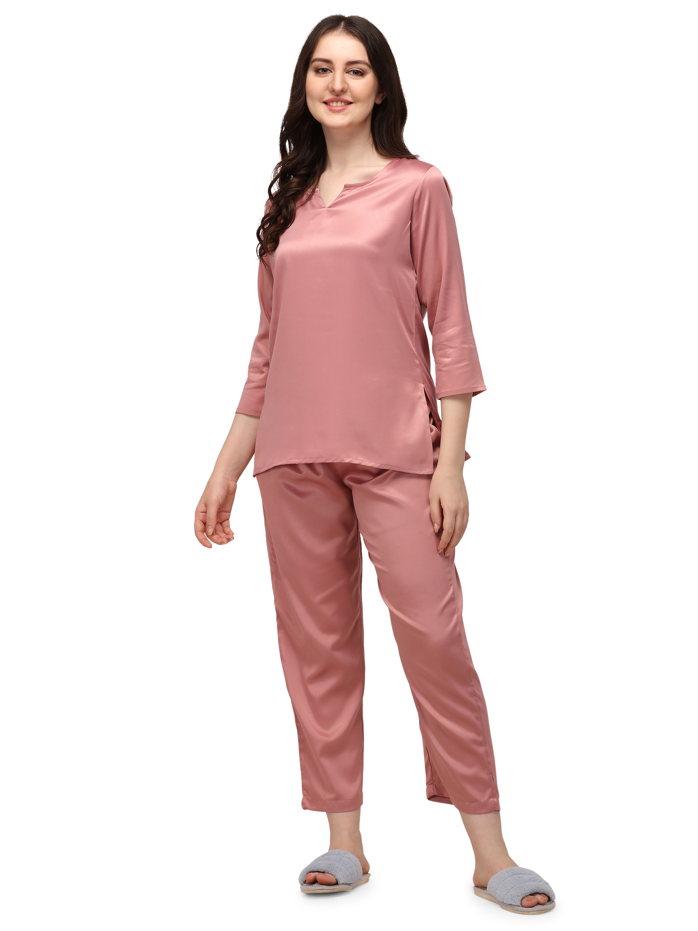 Smarty Pants | Smarty Pants Women's Silk Satin Rose Gold Color Night Suit Pair