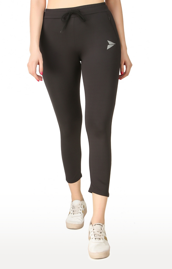 Fitinc Women Black Trackpant with Concealed Zipper Pockets and Drawstring