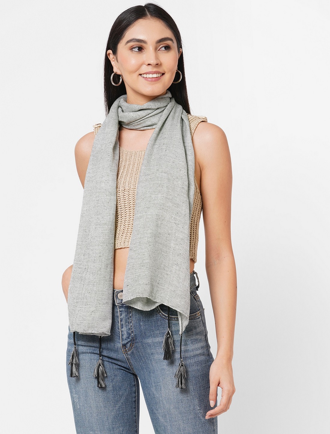 Get Wrapped | Get Wrapped Grey Dotted Scarves with Tassels