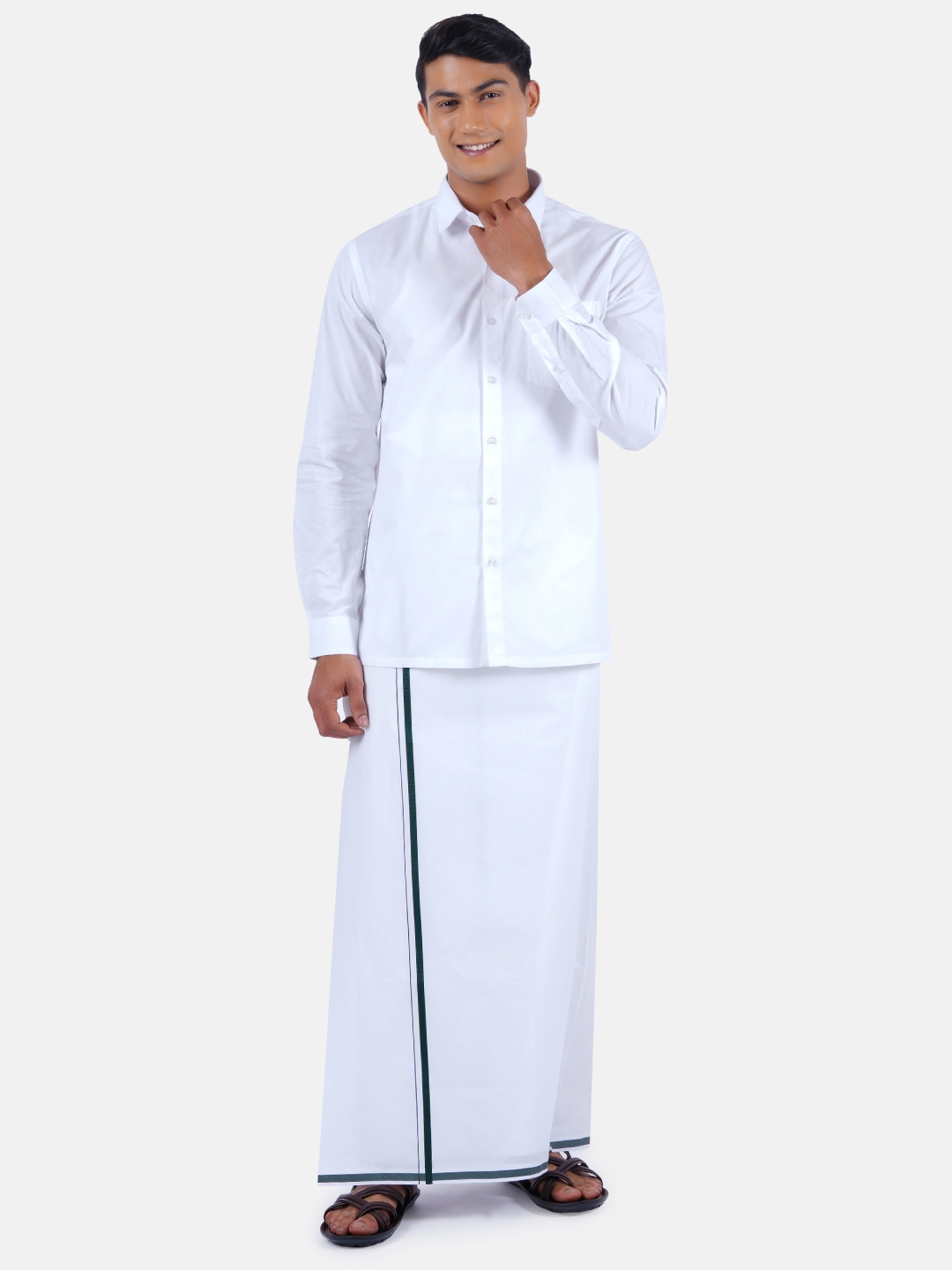 Ramraj Cotton | Ramraj Cotton Men Wewin New Full Sleeves Shirt With Big Border Dhoti Bramosh 