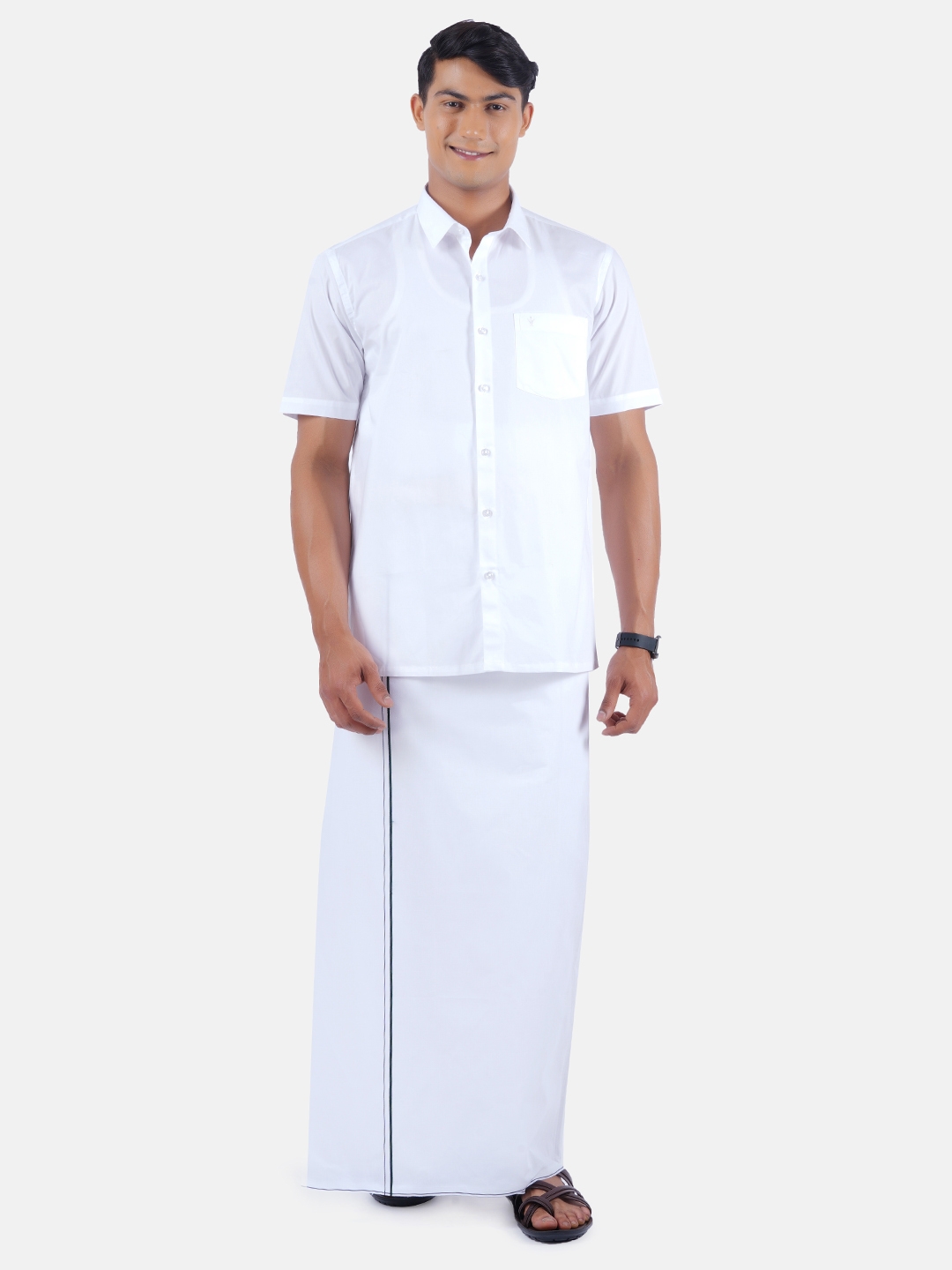 Ramraj | Ramraj Cotton Men White Wings Half Sleeves Shirt With Small Border Dhoti Future