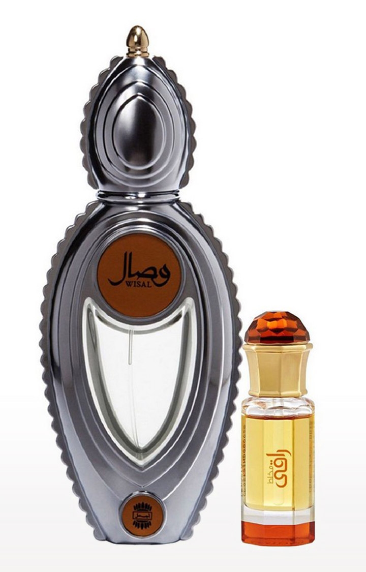 Ajmal Wisal EDP Musky Perfume 50ml for Women and Mukhallat Raaqi Concentrated Perfume Oil Fruity Alcohol-free Attar 10ml for Unisex