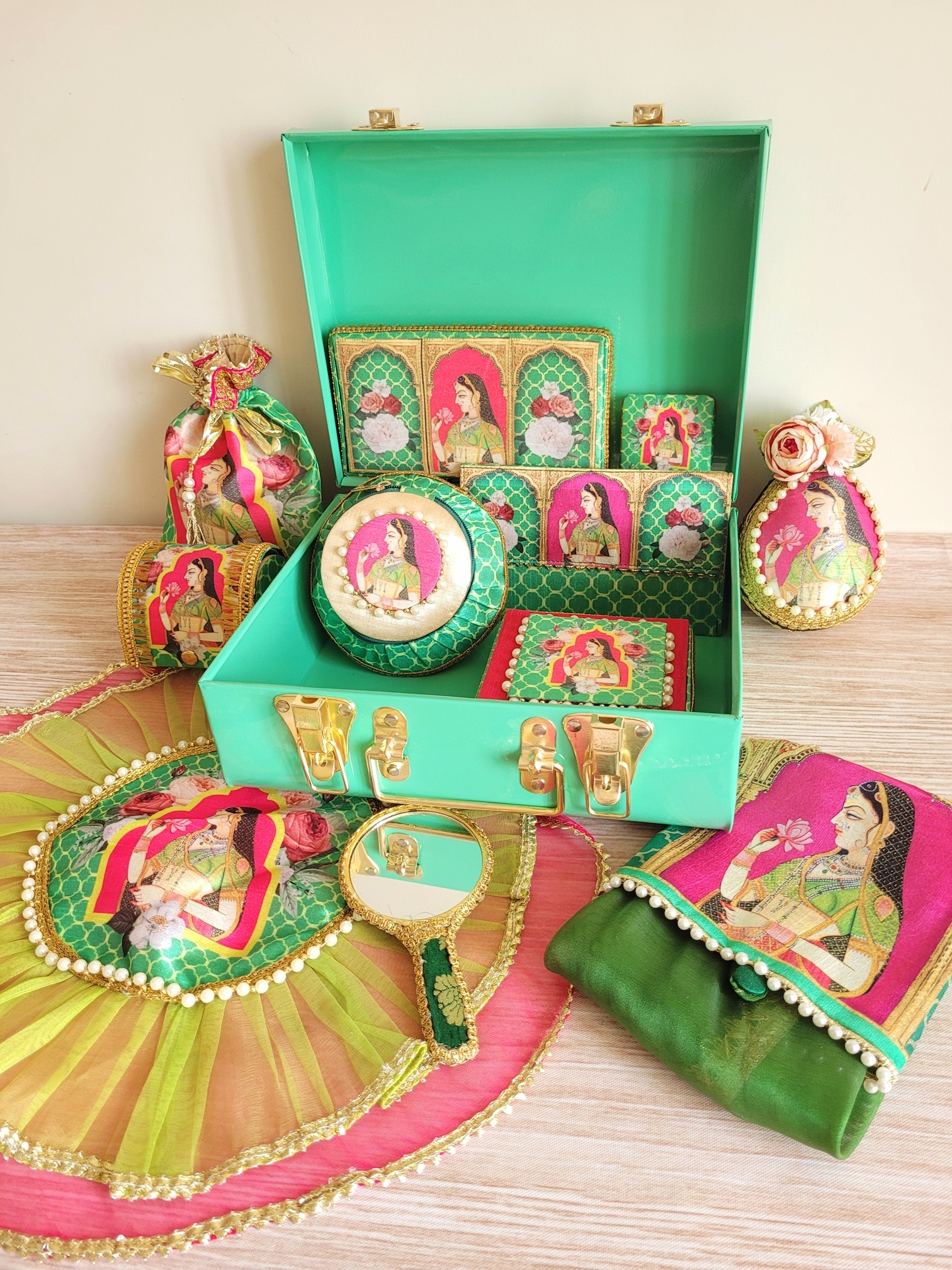 Digital Print Maharani Bridal Trousseau Set-Green