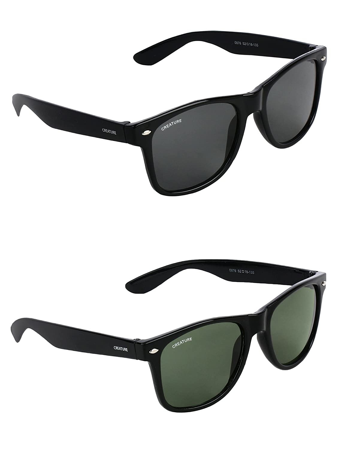 CREATURE | CREATURE Black & Green Sunglasses Combo with UV Protection (Lens-Black & Green|Frame-Black & Green)