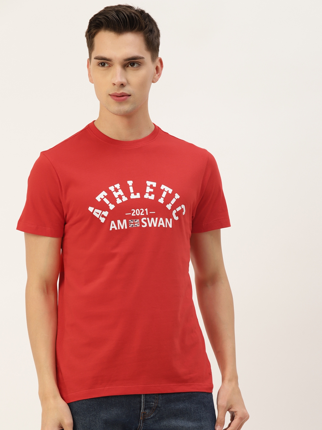 Am Swan | Cotton Lycra Smart Fit Printed Half Sleeve Crew Neck Tshirts