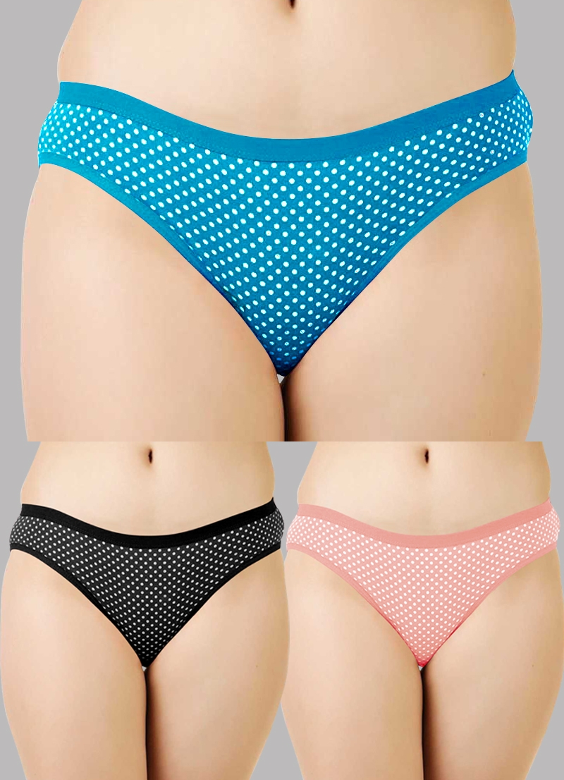 UrGear | UrGear Women Printed Regular Panty Combo Set - Pack of 3 (Black,Pink,Sky Blue)