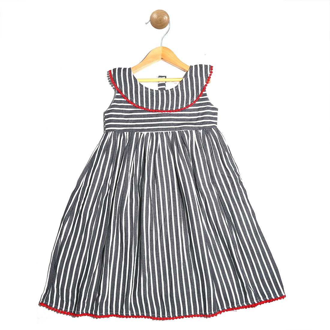 Pinehill | Pinehill Kids Girls Black Striped Neck Flayer Dress