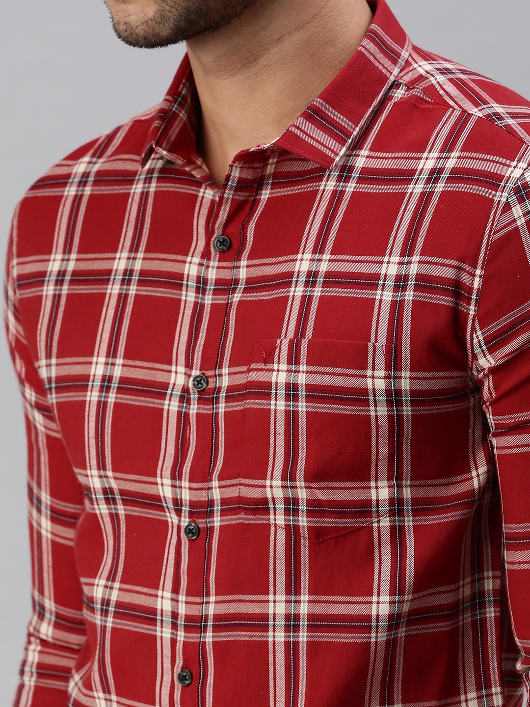 Showoff | SHOWOFF Men's Roll-Up Sleeves Maroon Gingham Checks Shirts 5
