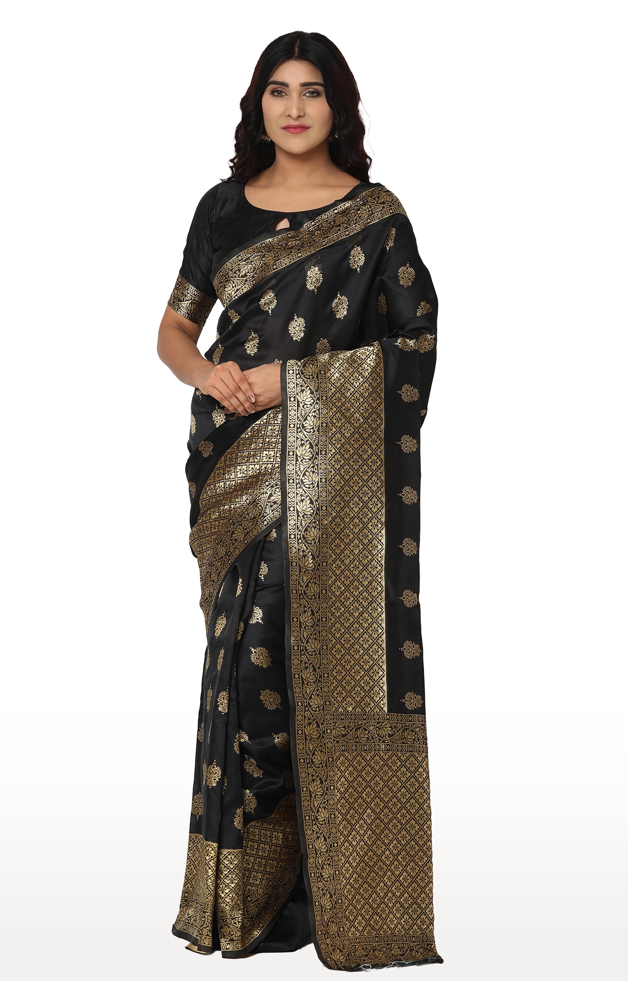 Glemora | Glemora Black Designer Ethnic Wear Silk Blend Banarasi Traditional Saree