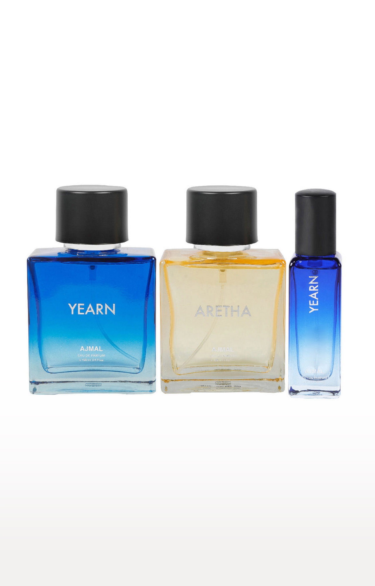 Ajmal | Ajmal Yearn & Aretha EDP each 100ML & Yearn  EDP 20ML Pack of 3 (Total 220ML) for Men & Women + 2 Parfum Testers