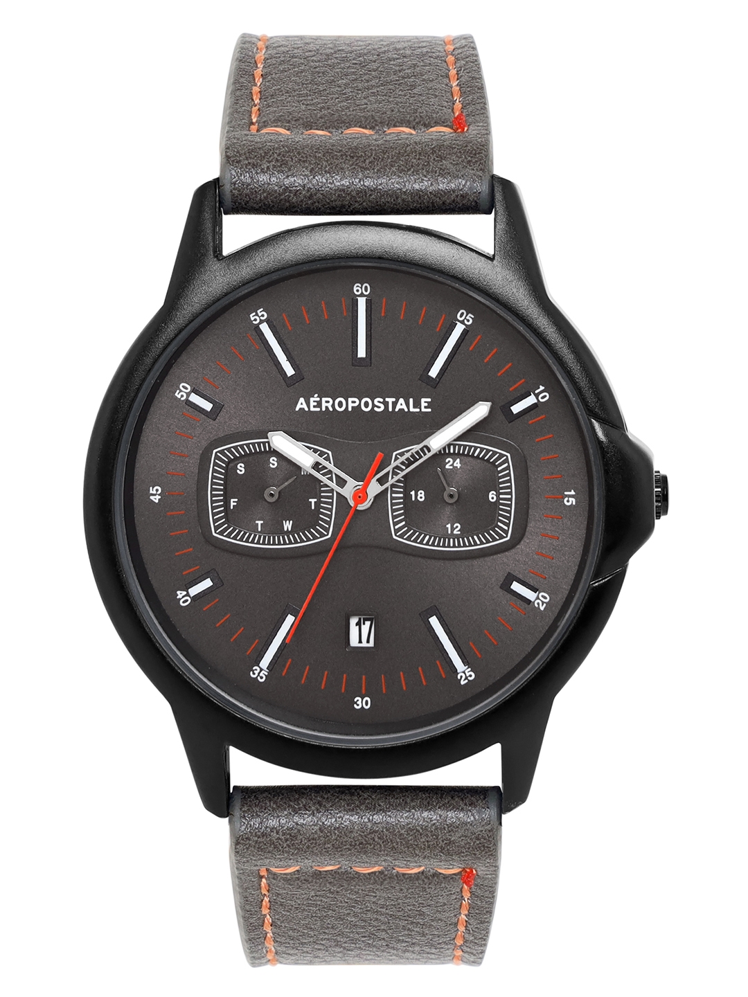 Aeropostale | Aeropostale "AERO_AW_A8-2_DGRY" Classic Men’s Analog Quartz Wrist Watch, Black Metal Alloy case, Classic Green Dial with contrasting white hand, Leather  wrist Band  Water resistant 3.0 ATM.
