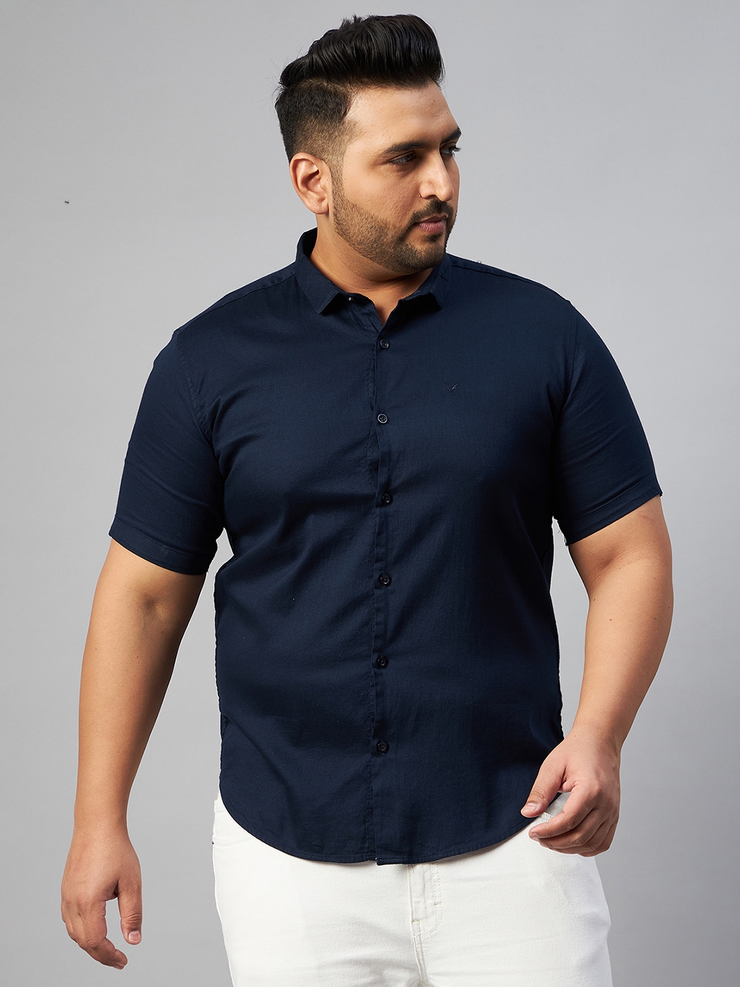 SHOWOFF Plus Men's Cotton Solid Navy Blue Comfort Fit Shirt