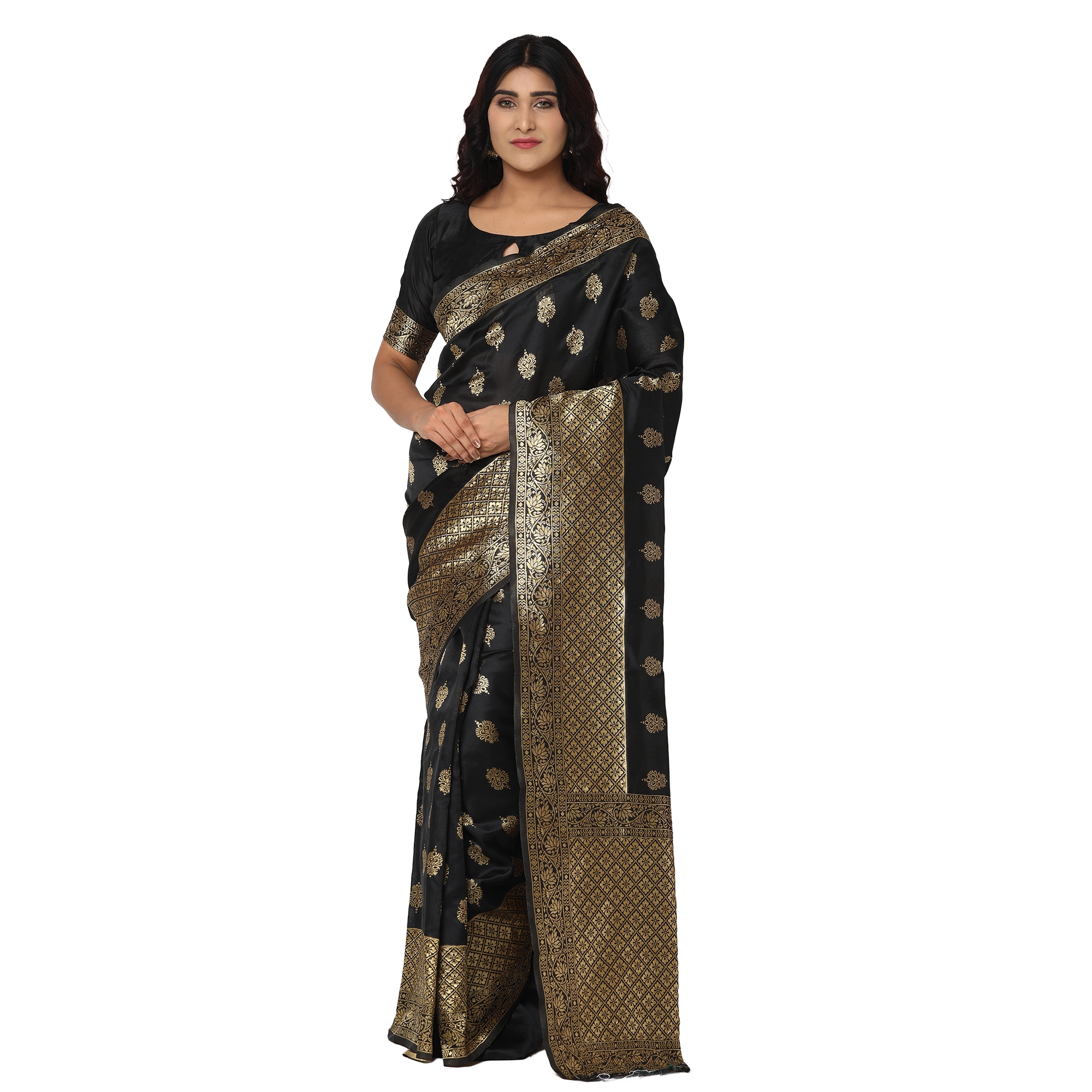 Glemora Black Designer Ethnic Wear Silk Blend Banarasi Traditional Saree