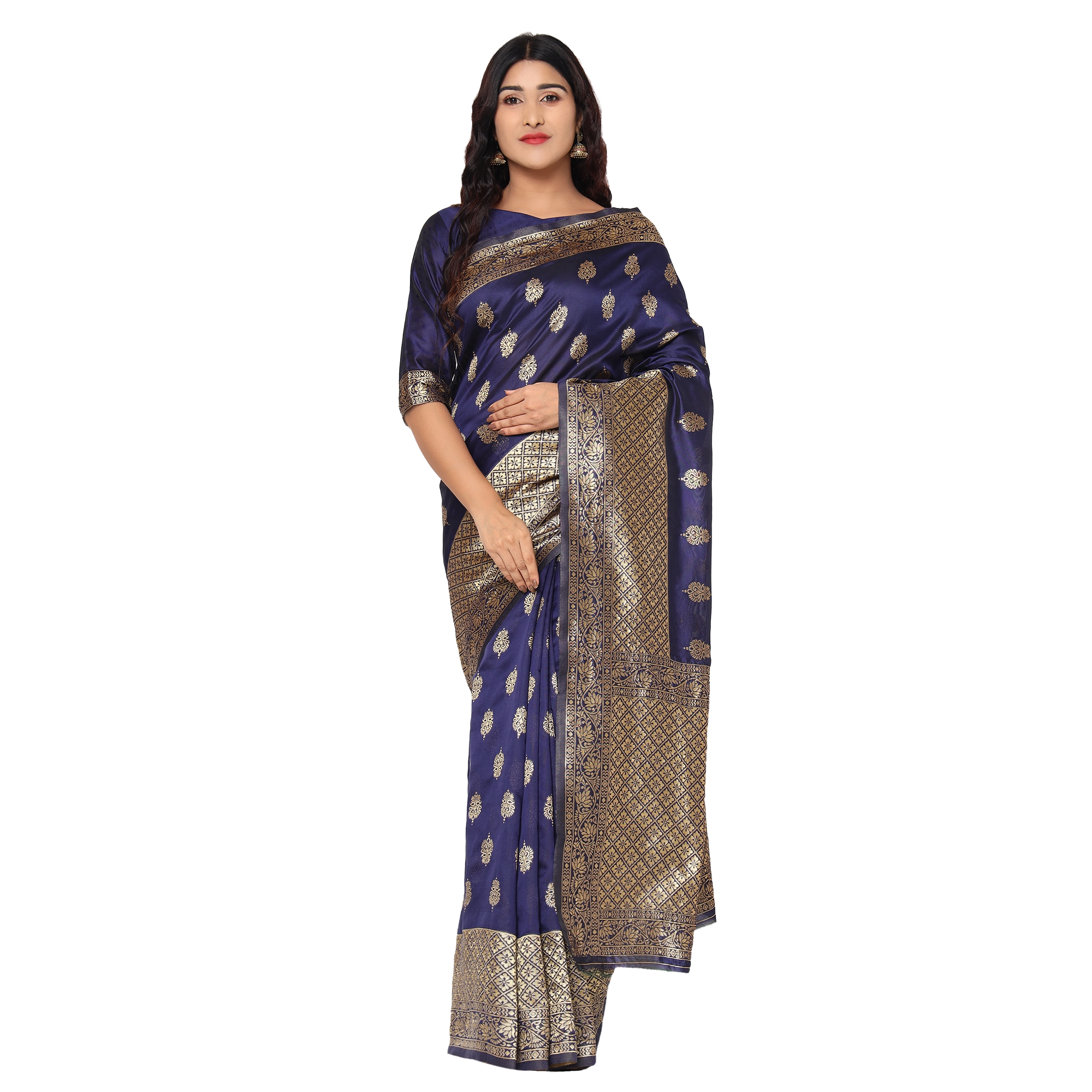 Glemora | Glemora Navy Blue Designer Ethnic Wear Silk Blend Banarasi Traditional Saree