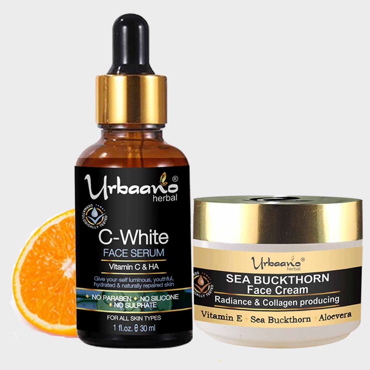 Urbaano Herbal Sea Buckthorn Face Cream &  Vitamin C10, Hyaluronic Acid Face Serum