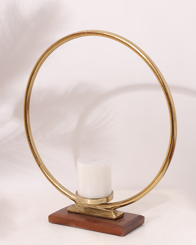 Order Happiness | Order Happiness Gold Metal Round Candle Holder Stand For Home Decoration, Table Top Showpiece- Big