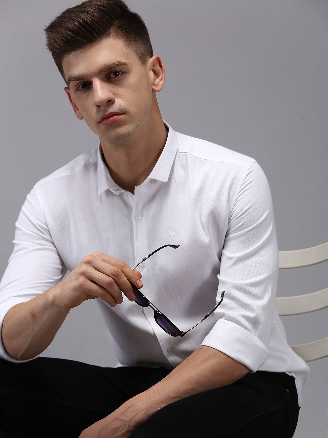 Showoff | SHOWOFF Men's White Spread Collar Solid Comfort Fit Shirt