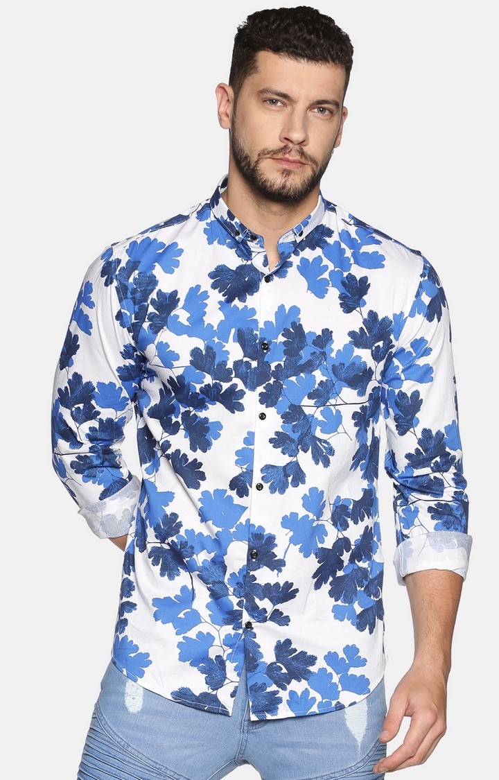 Showoff | Showoff Men's Cotton Casual Blue Floral Slim Fit Shirt