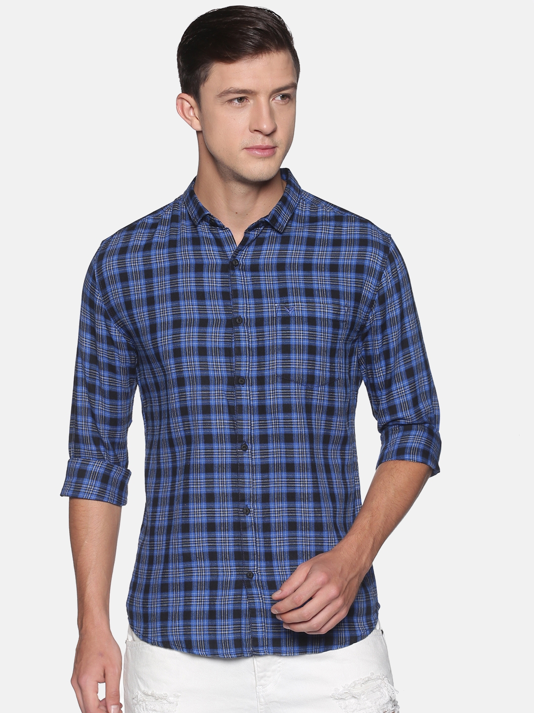 Showoff | Showoff Men's Cotton Casual Blue Checks Slim Fit Shirt