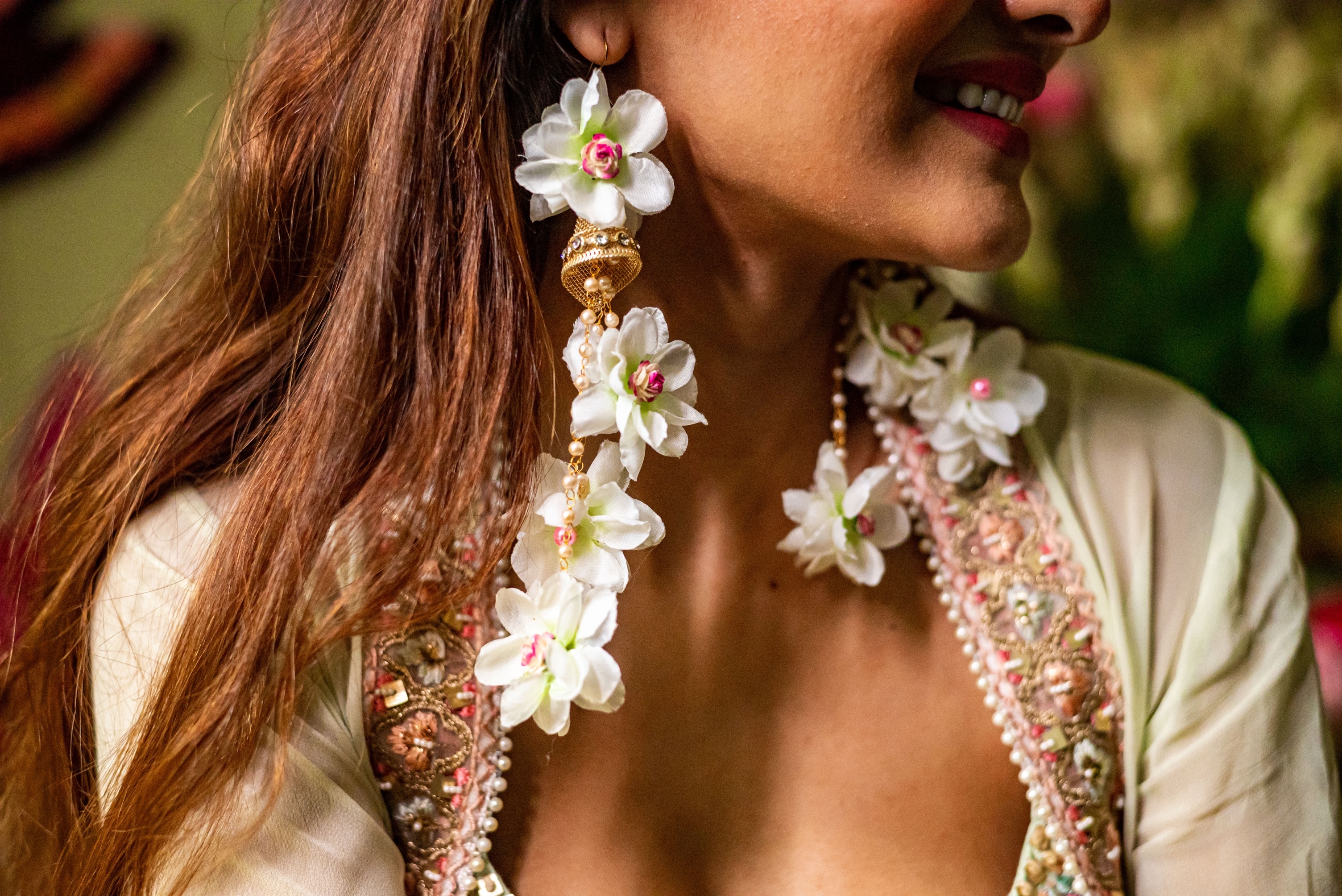 White Floral Long Earing for Women