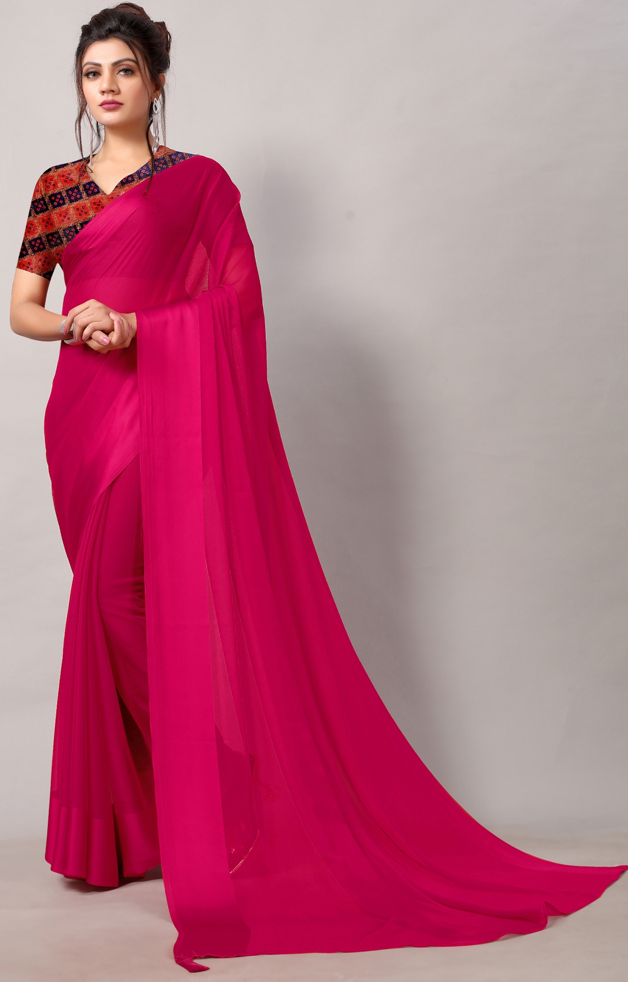 SHAILY RETAILS | Women Magenta Chiffon Party Wear Solid Saree-HACFNSTNBDR1079MGNTA