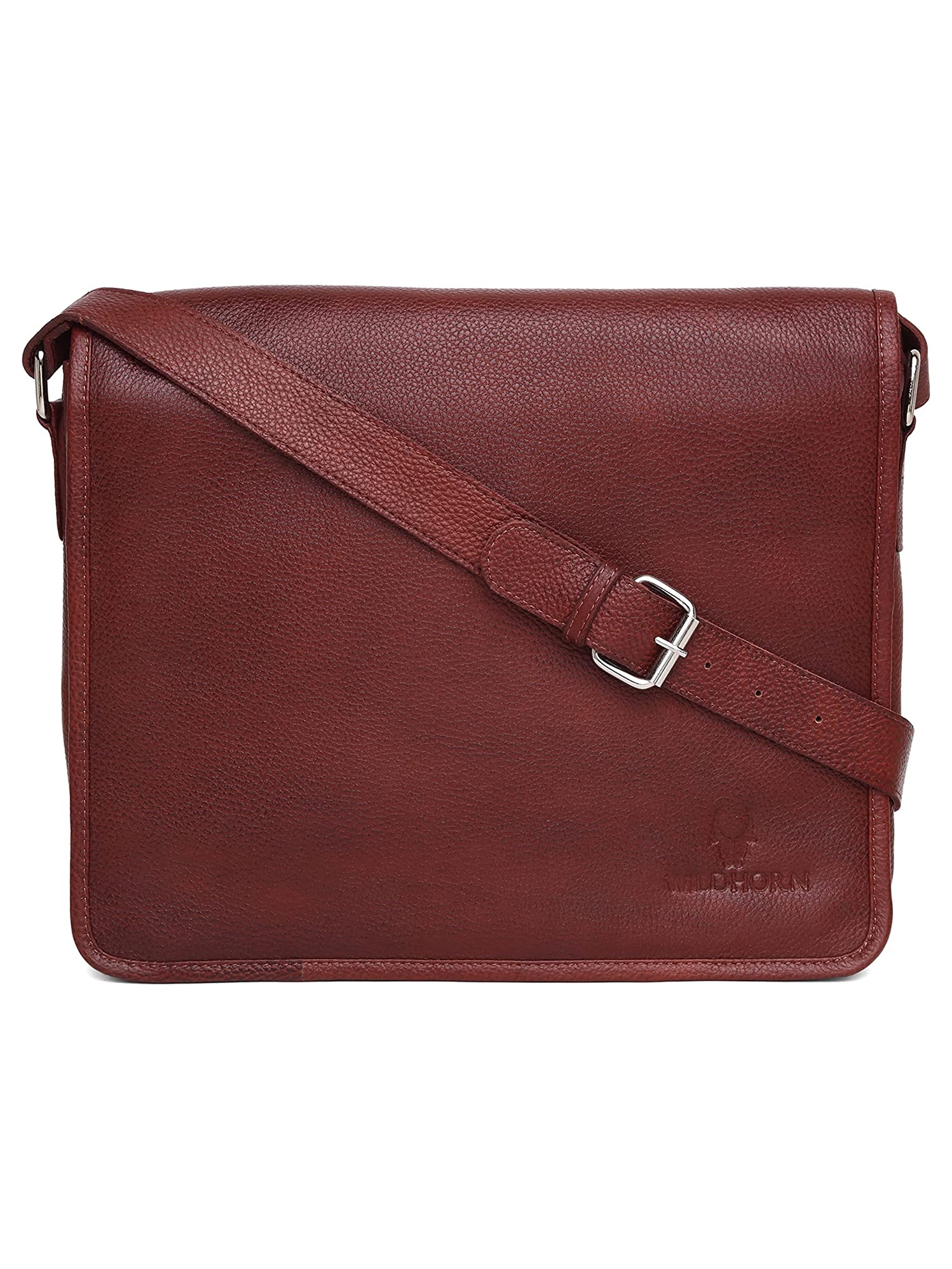 WildHorn | WildHorn 100% Genuine Classic Leather Maroon Messenger Bag for Men