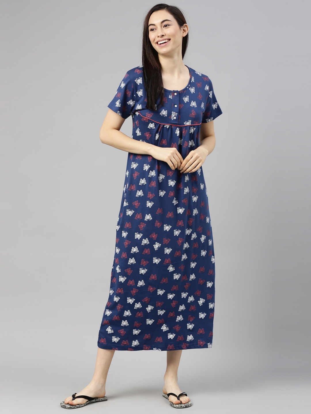 Kryptic | Blue Printed Cotton Night Gowns