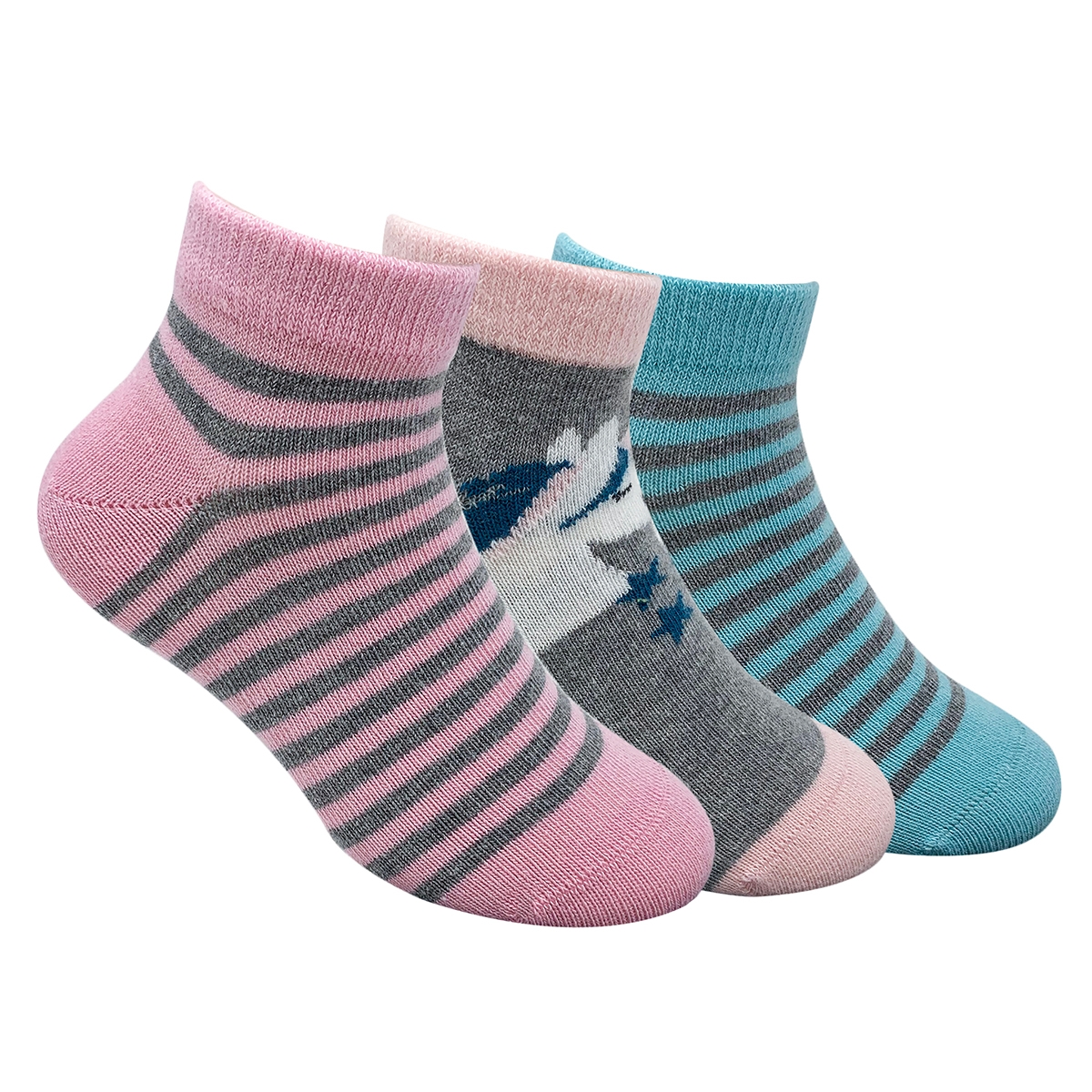 Mint & Oak | Mint & Oak Unicorn Love Cotton Multi Ankle Length Socks for Kids - Pack of 3